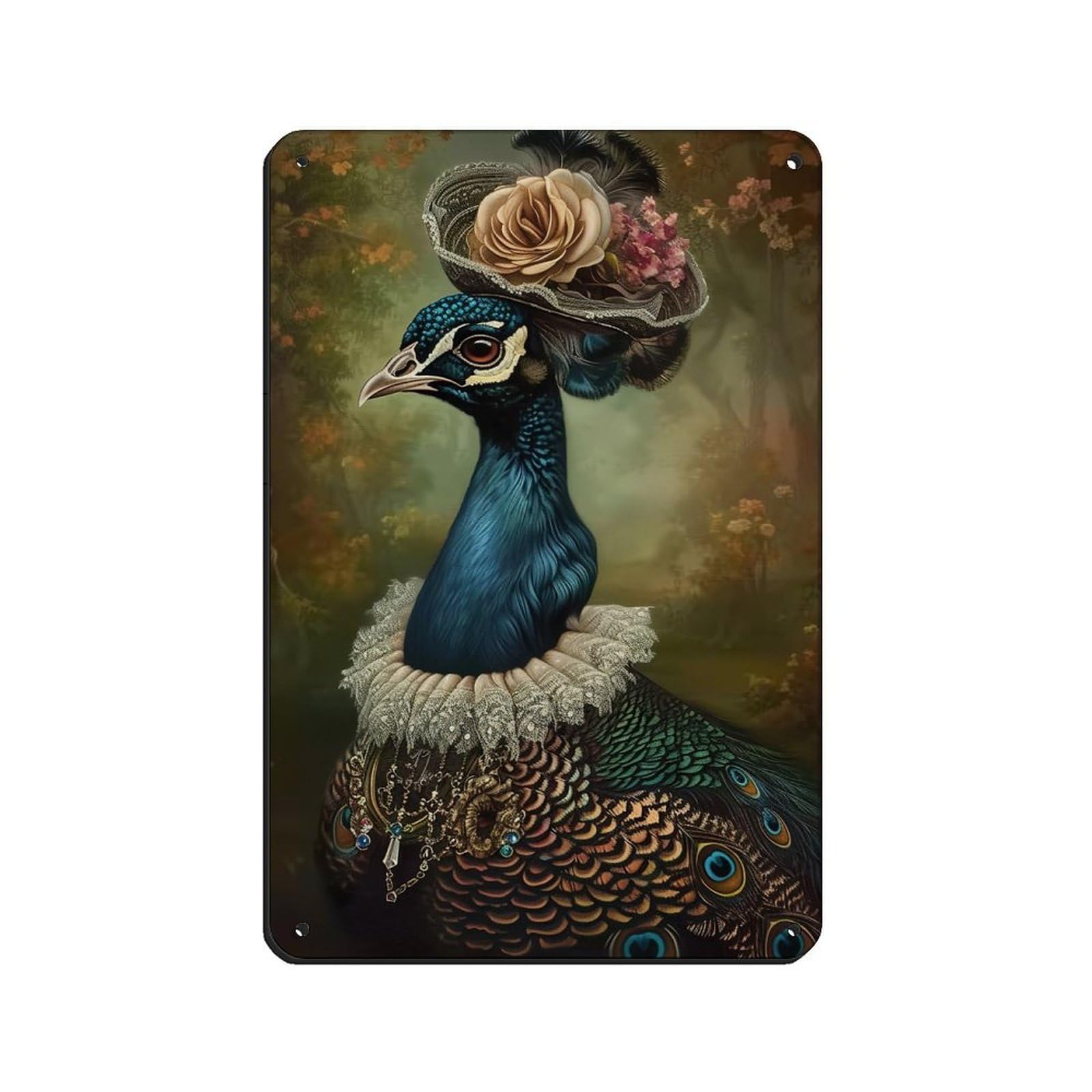 Lxwnze 20L X 30W Cm Peacock Lady Painting Poster, Renaissance Peacock Tin Sign Vintage Metal Pub Club Cafe Bar Home Wall Art Decoration Poster Retro 8X12inch(20X30cm)