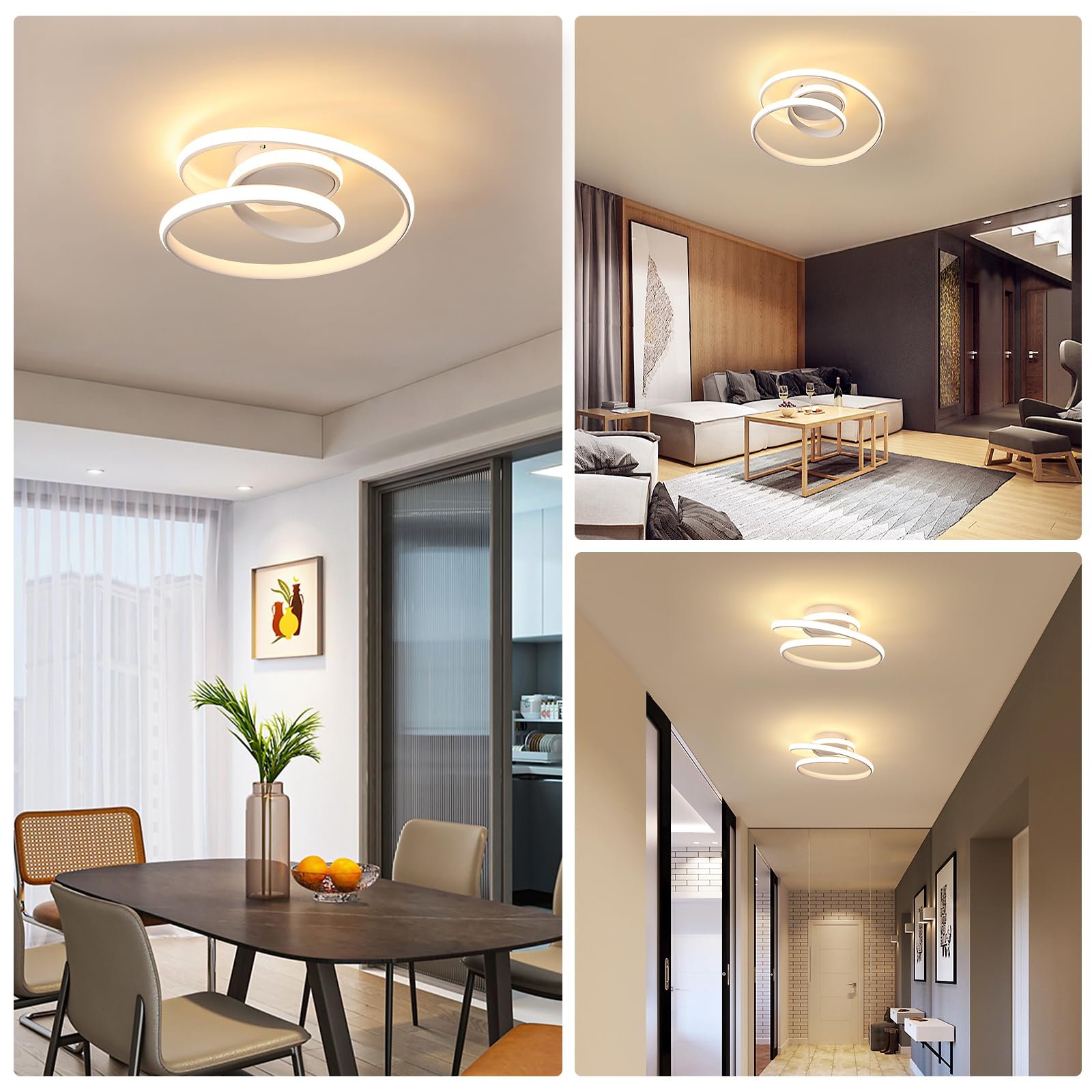 Comely Plafoniera LED Moderno, 36W 4000LM Lampada da Soffitto Design a Spirale, Lampadario LED Luce Calda 3000K per Soggiorno Camera da Letto Cucina Corridoio, Bianco