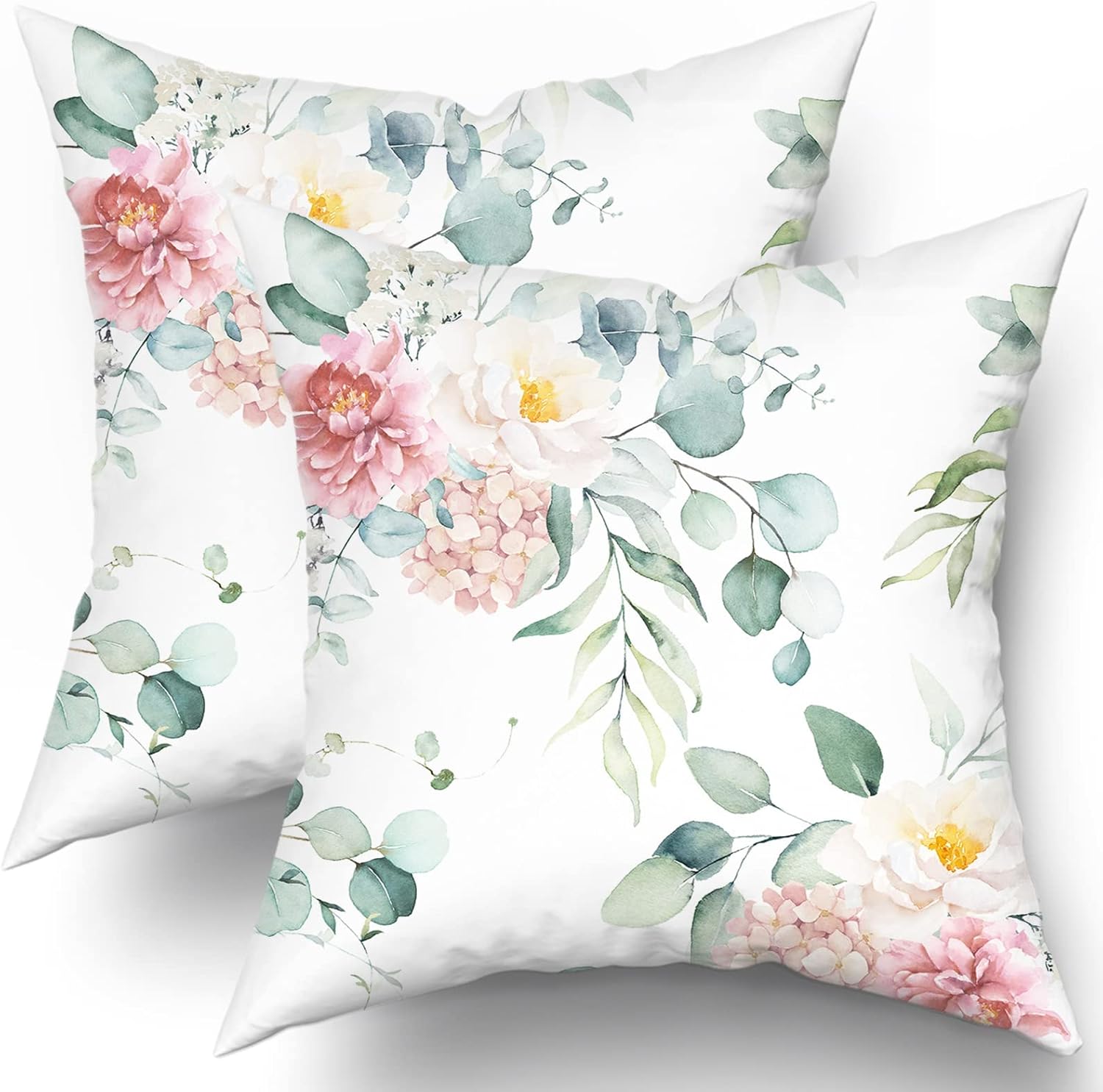 Spring Sage Green Leaf Pillow Covers 16x16 Set of 2