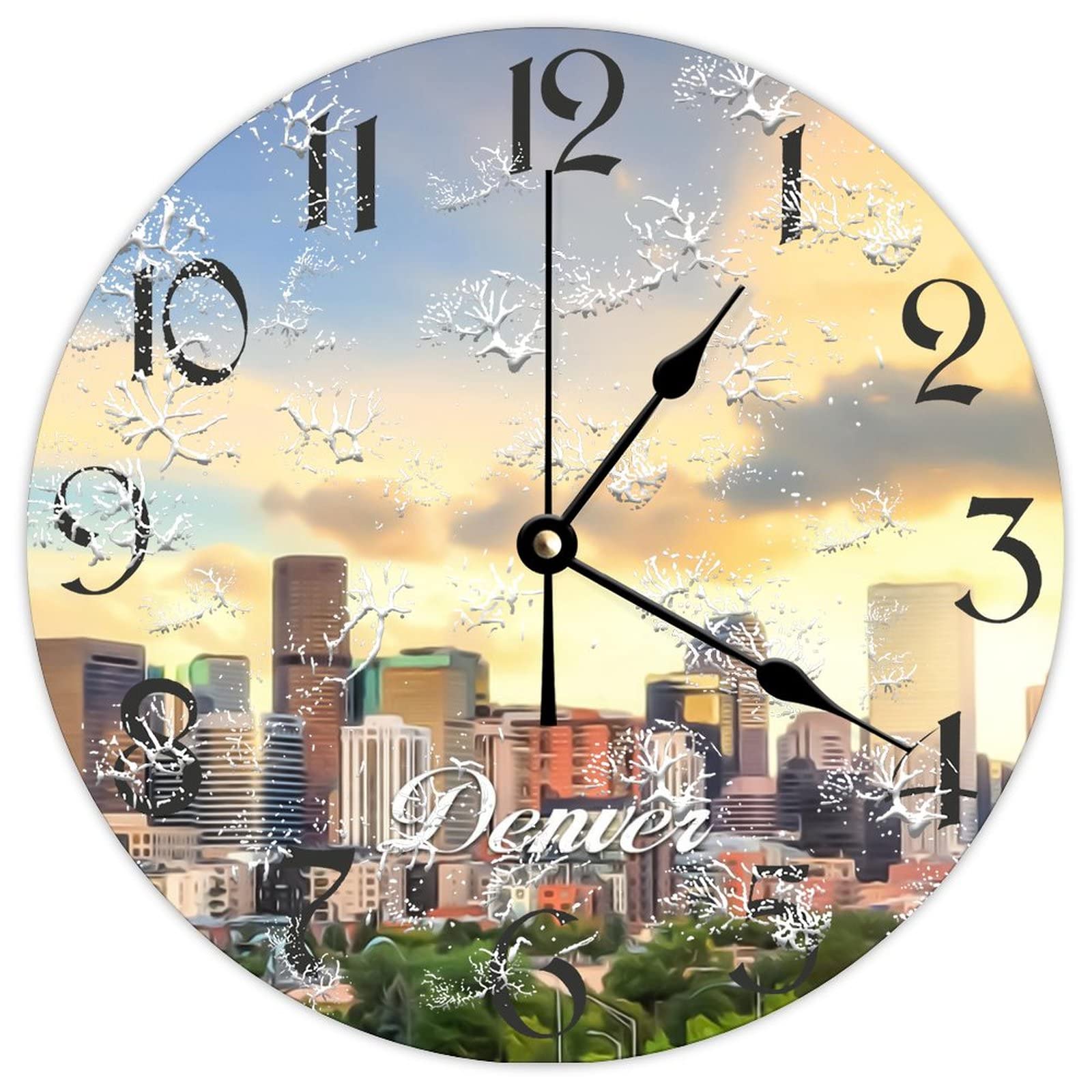 Horloge murale ronde en bois Denver City de 38 cm pour decoration de maison