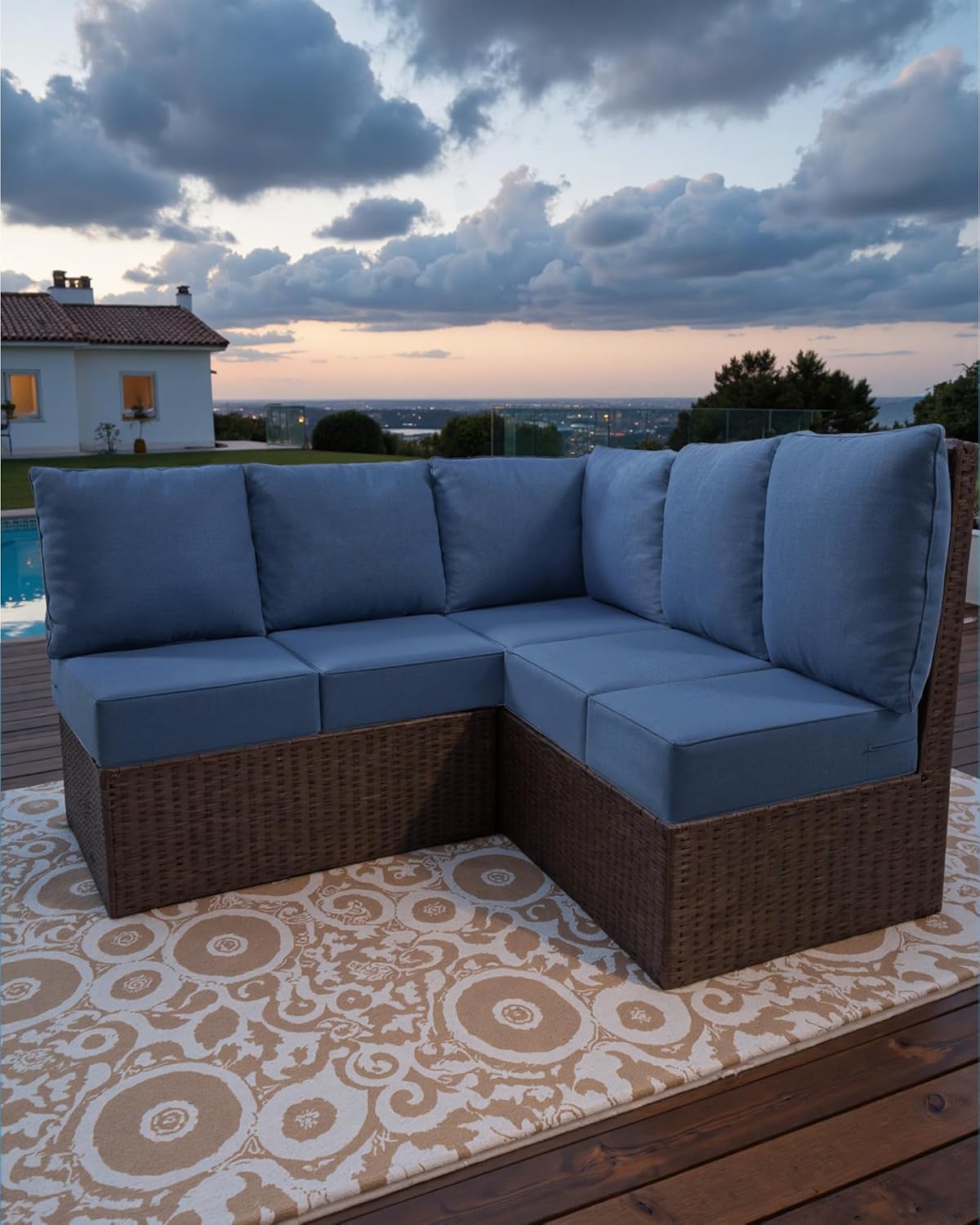 Luxury 24x24x6 Outdoor Cushions for 5-Seat Sectional Sofa Set of 5 - Water-Repellent 11-Piece Patio Cushion Set for Outside Rattan Wicker Loveseat Chair L-Shape Couch - Navy Blue/Classic