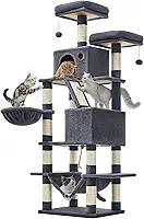 Feandrea Árvore para Gatos 168 cm, Torre Grande com 13 Postes Arranhadores, 1 Rampa, 2 Poleiros, 2 Tocas, Cesta, Rede, Pompom, Cinza Fumê BRPCT165G01V1