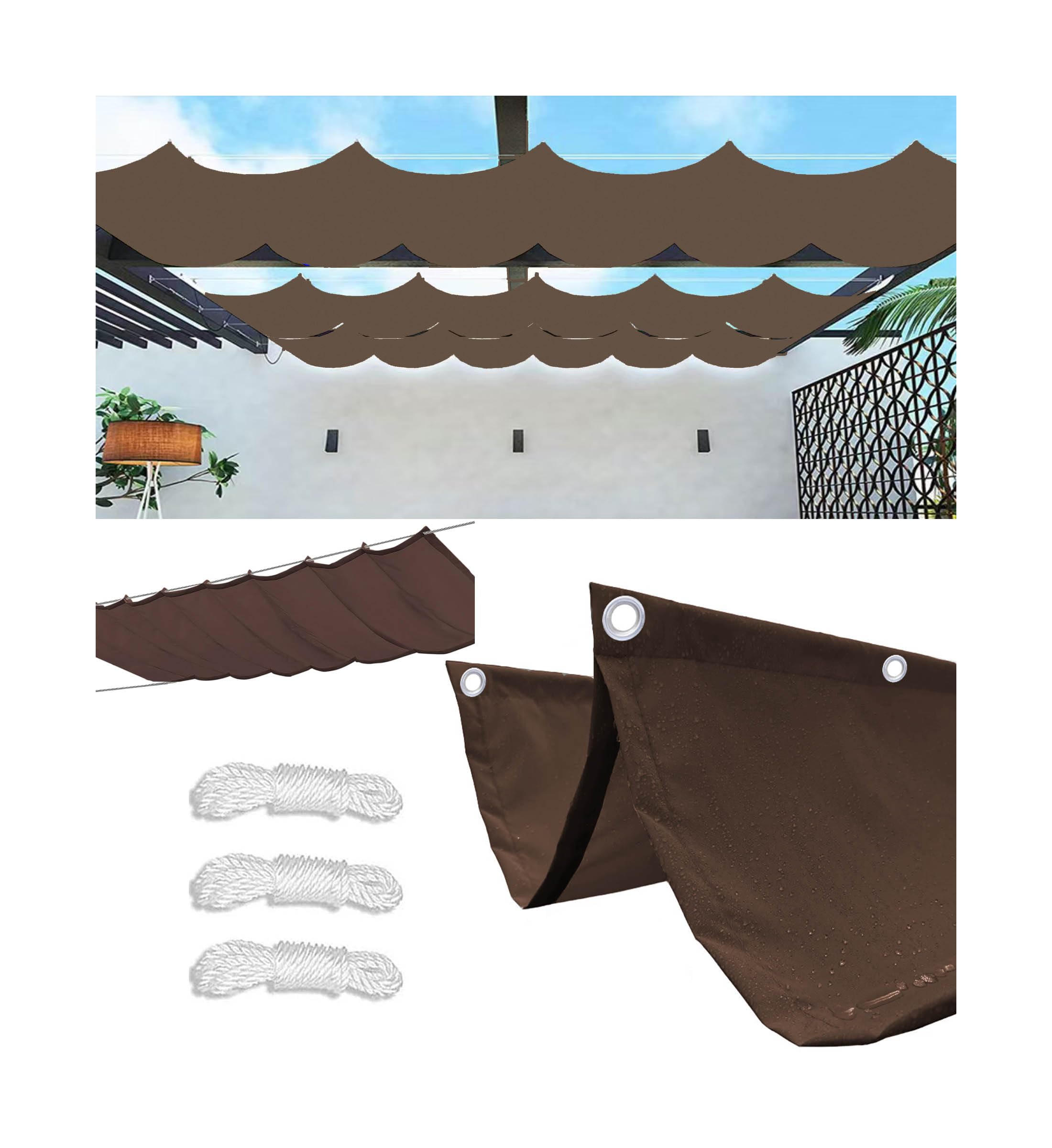 Verstellbares 3x6m Einziehbares Sonnensegel Wasserdicht UV-beständig Roll-up Wellenüberdachung für Outdoor Terrasse Balkon Garten Pergola Braun Sonnenschutz Lösung Garten