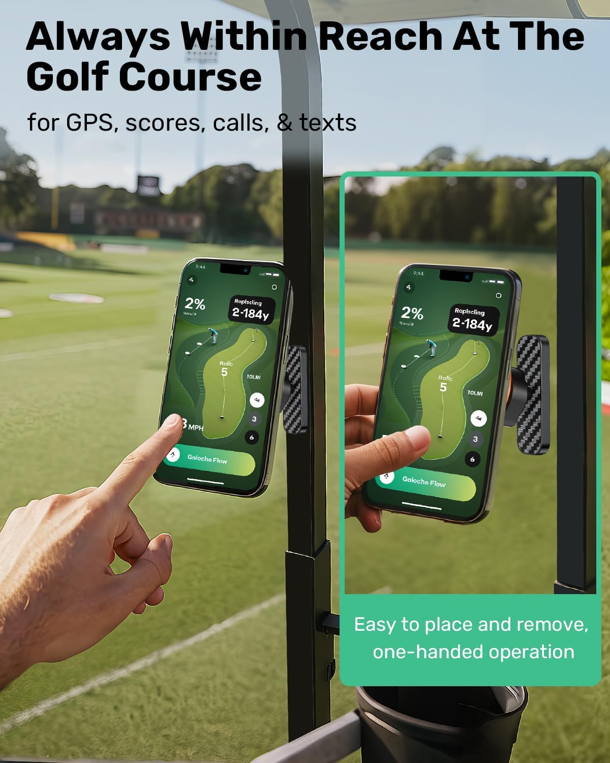 Magnetic Golf Cart Phone Holder, Compatible with MagSafe iPhone 16 Pro Max Plus 15 14 13 12 Mini, for GPS & Golf Apps, Fits EZGO, Club Car, Yamaha, and Icon, Golf Cart Accessories - Image 2