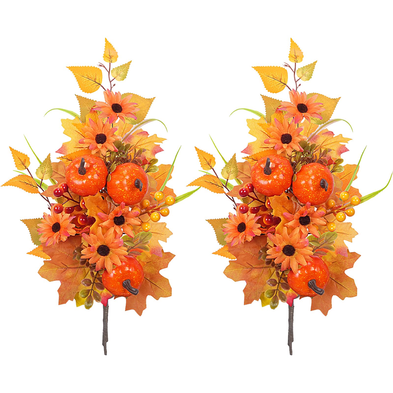 Fairblo 2Pcs Fall Artificial Flowers Decoration Orange Fake Autumn Flowers