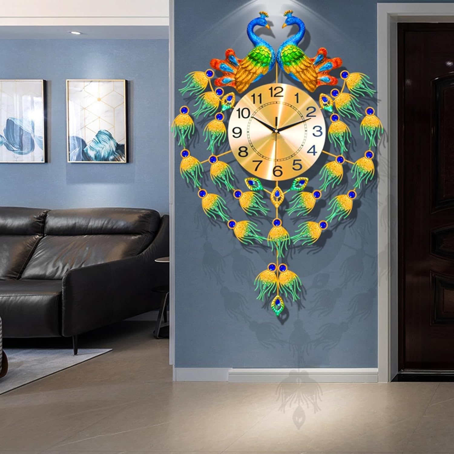 SaryEdge Wall Clock Modern Art Wall Clock for Living Room, Modern Large Metal Silent Non-Ticking Wall Clock with Pendulum for Bedroom Home Kitchen Office Hotel Wall Decor Clock 56-A,A-56cm×80cm