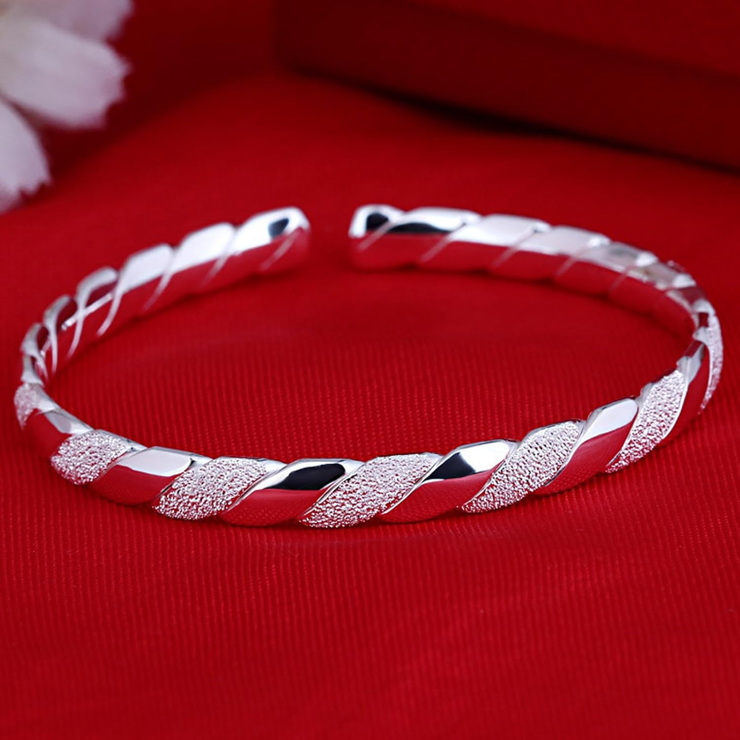925 Sterling Silver Cuff Bangle Bracelets Adjustable Open Bangles, Fashion Jewelry Simple Adjustable 925 Silver Bangles for Women Mom Wife - Image 2