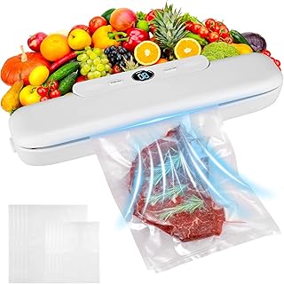 Misvayli Vacuum Sealer Machine, Automatic Vacuum Food Sealer with 10 Bags, One-Touch Sealing/Vacuum for Dry Food Vacuum Sealing Machine, Sealing System for Both Dry and Wet Fresh Food Preservation