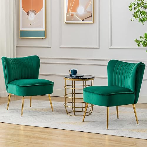 Miniatura 7 de CIMOTA Juego de 2 sillas decorativas de terciopelo modernas, sin brazos, con respaldo alado, sofá individual, silla de esquina cómoda con patas