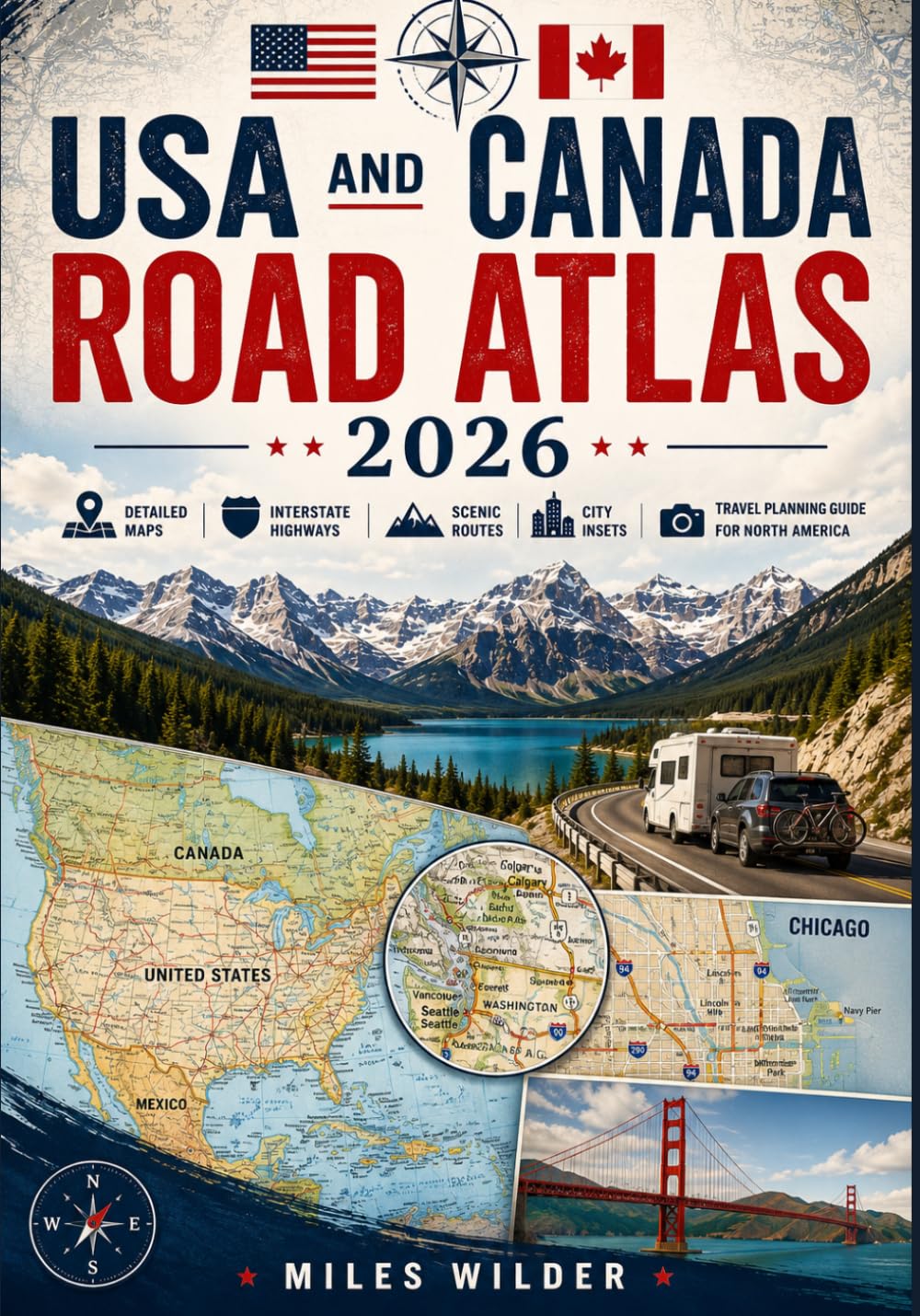 USA and Canada Road Atlas 2026: Detailed Maps, Interstate Highways, Scenic Routes, City Insets and Travel Planning Guide for North America