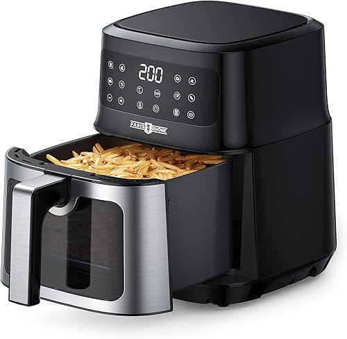 PARIS RHÔNE Freidora de aire caliente 4L XL con ventana de visualización, freidora de aire 8 en 1 apta para lavavajillas con operación de un solo