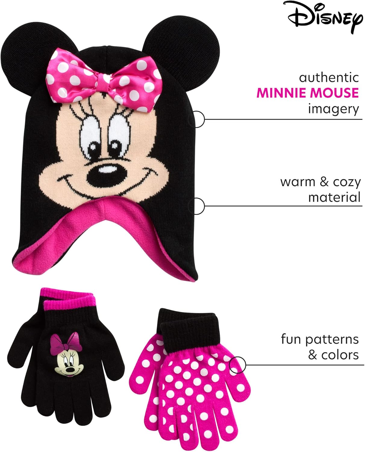 Disney girls Girls Minnie Mouse and Vampirina Winter Hat and 2 Pair Mitten Or Glove Set (Toddler/Little Girl), Size Age 4-7 - Image 2