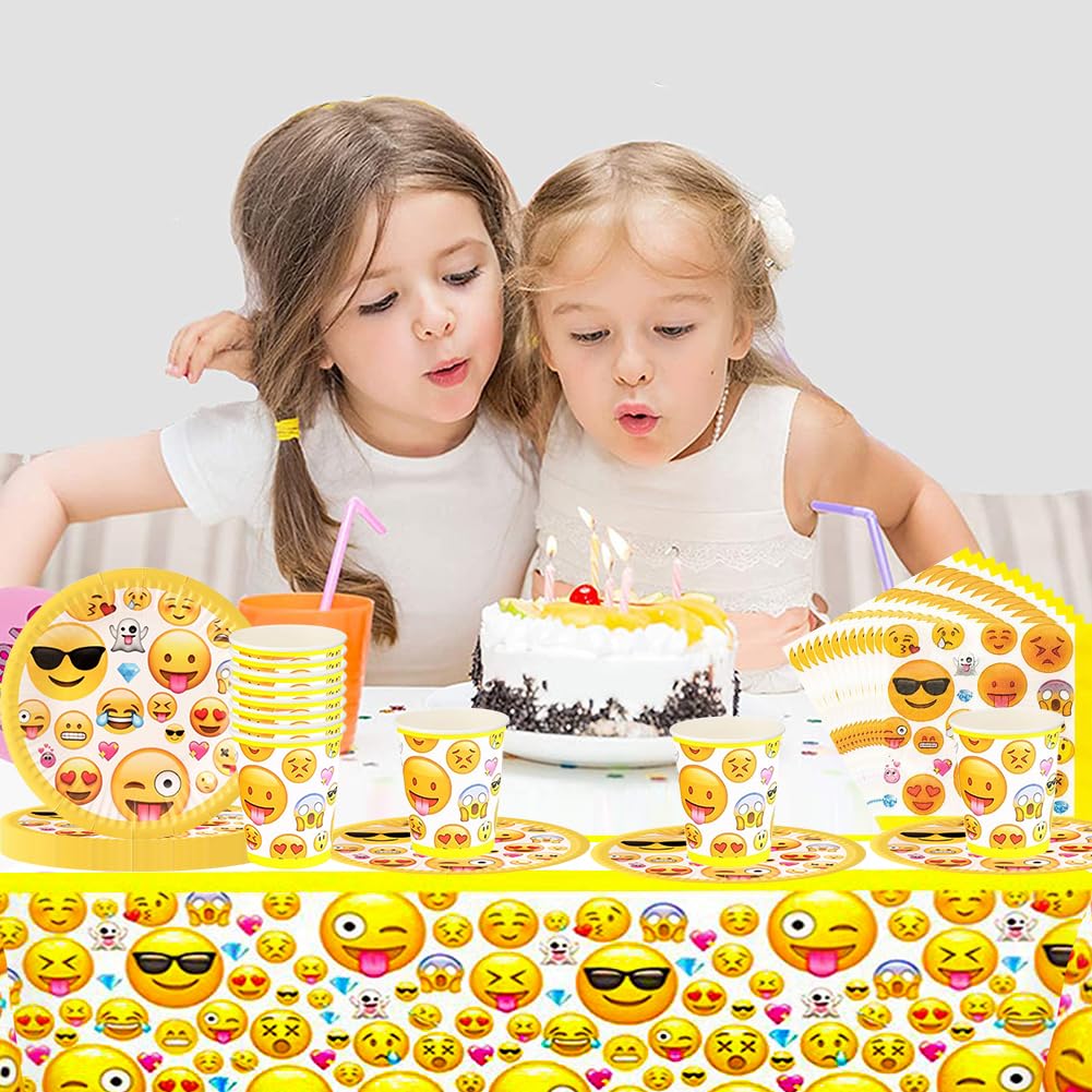 Divertente Set di Stoviglie per Feste,viso sorridente Set di decorazione di festa,Set di utensili di compleanno, set di piatti,tazze,fazzoletti,tovaglie,Per feste,matrimoni (61 PCS, 20 persone)