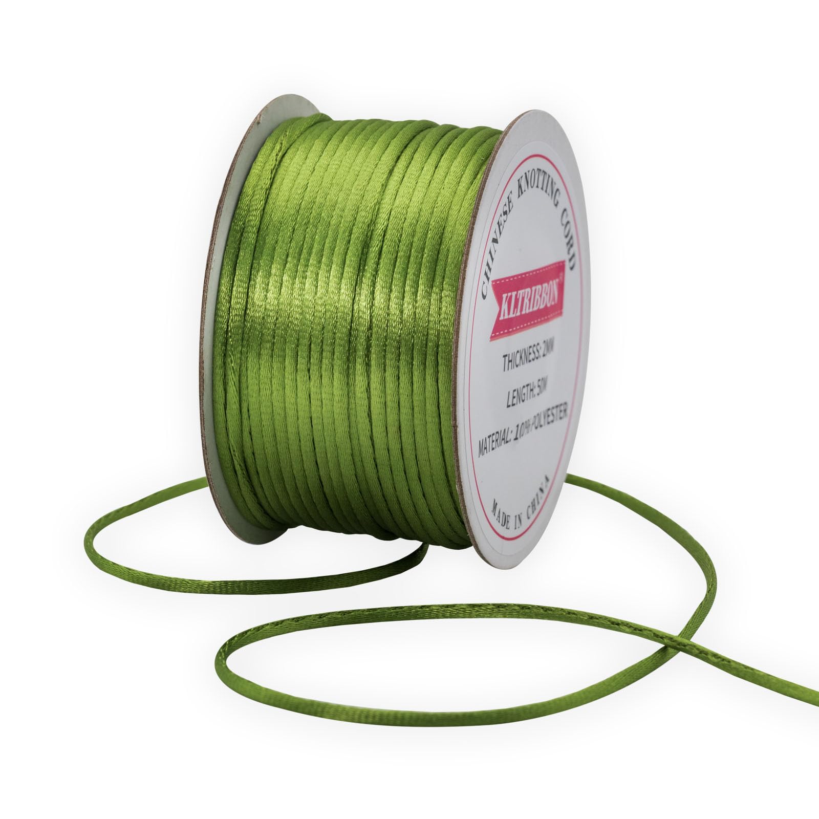 Kltribbon Moss Green 2Mm Rattail Cord String - 50 Meters Chinese Knotting Rat Tail Silk Cord For Bracelet Necklace Jewelry Making Macrame Trim