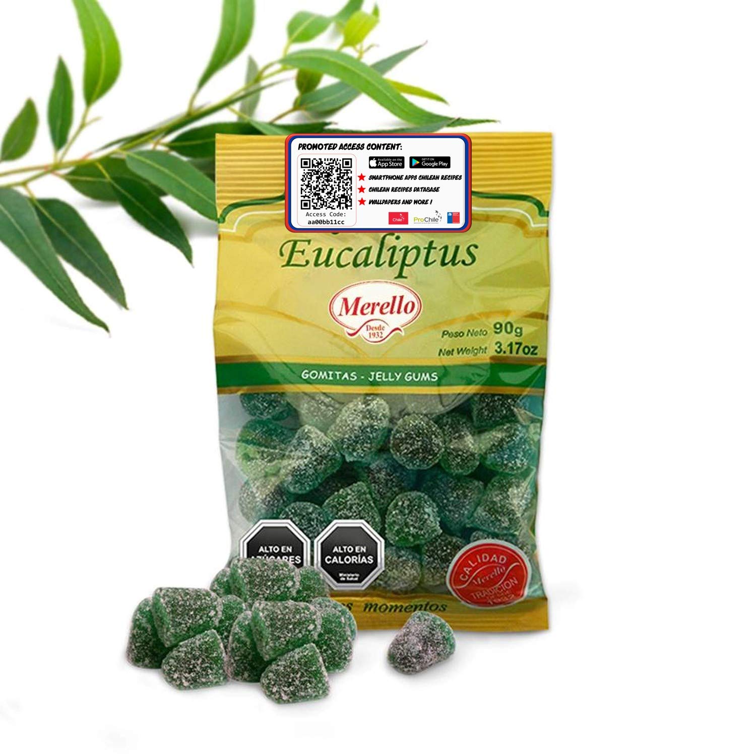 Gomitas Eucaliptus Traditional Chilean Eucalyptus Jelly Gums Gummy Candy. 3 Pcs X 90 grms (3.2 Oz) Each. Promo Edition