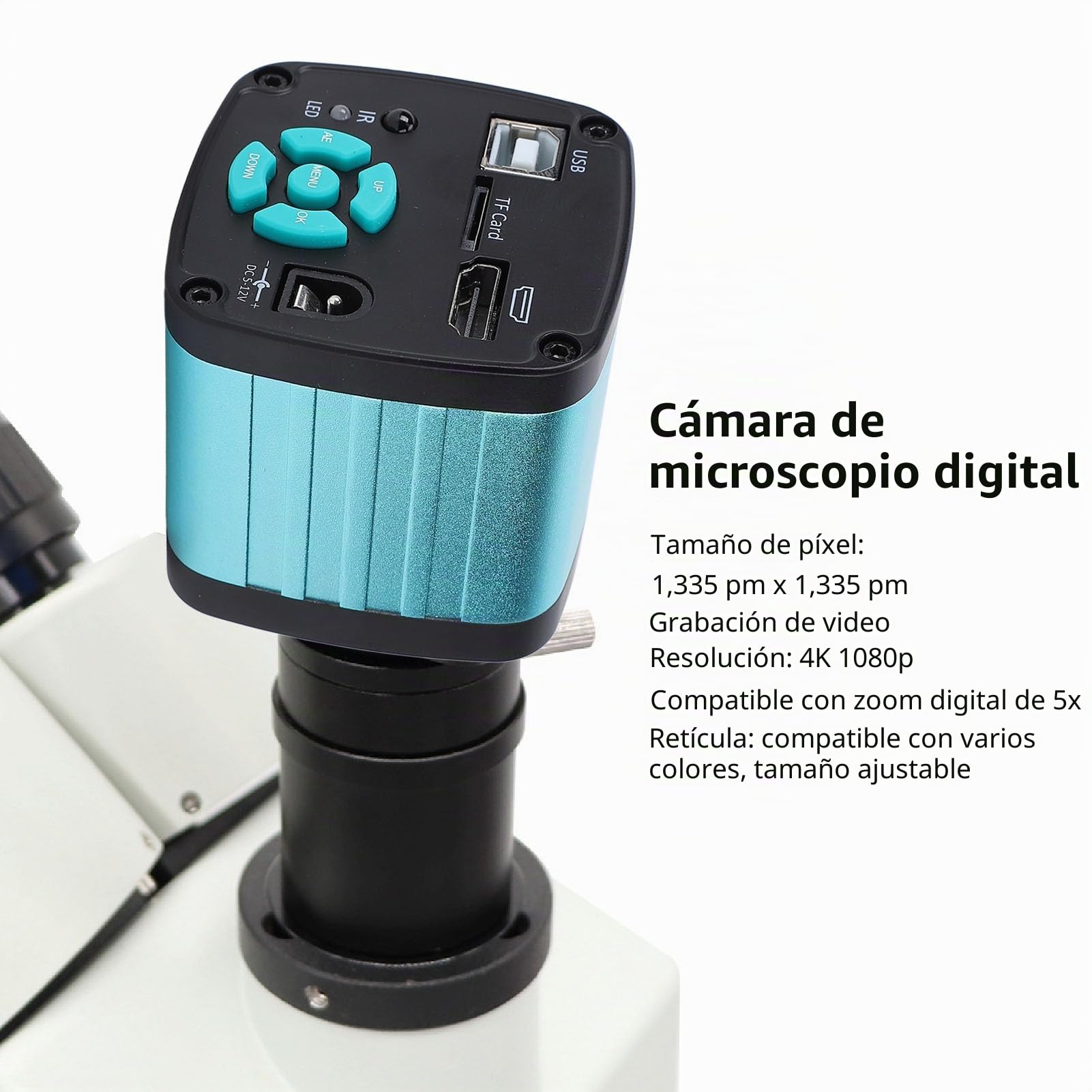 Cámara de Microscopio Industrial, 48MP 4K 1080p HDMI Cámara de Microscopio Digital 5X Zoom Digital Cámara de Video Electrónica de Mano con Salida USB2.0 para Fotos, Video (Enchufe de la UE 100-240V)