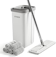 JOYMOOP Mop és vödör szett 5 mosható mikroszálas padlótörlő betéttel - 50" Mop + 5 Pads, White [Middle Bucket #13] 9