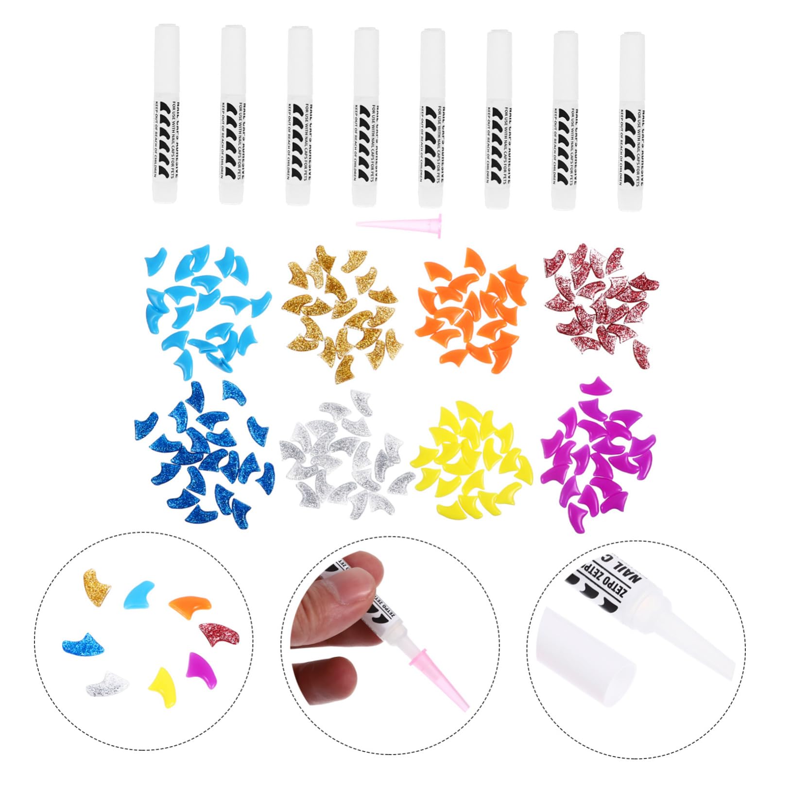minkissy 480 Pièces Ensemble d'ongles pour Animaux de Compagnie Capsules Ongles Assorti Patte de Chat Jeux de Griffes ongle de Main Gel de silice