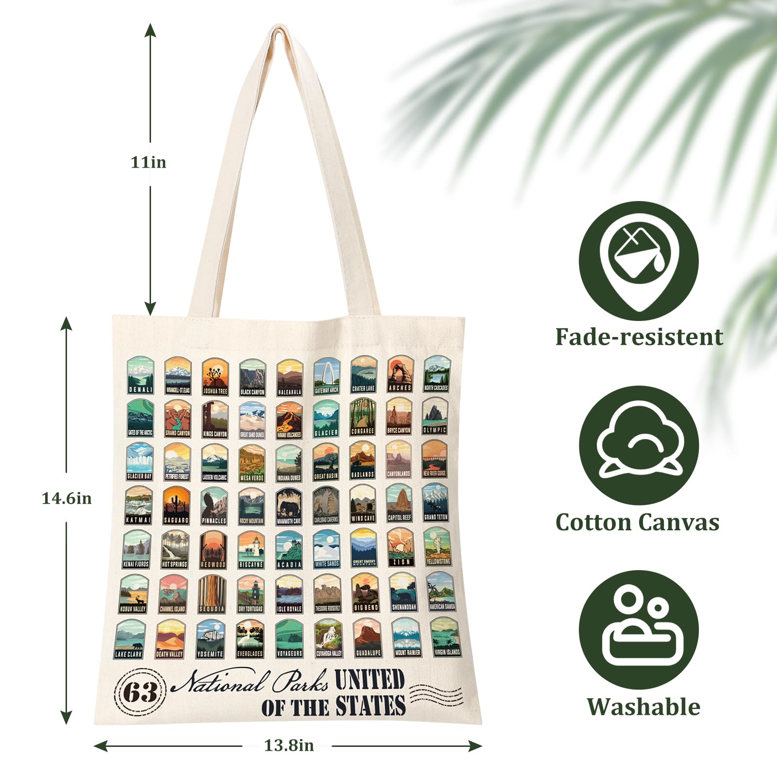 Familavida 63 National Parks Illustrated Tote Bag 100% Cotton Natural Canvas Bag Ideal Gifts for National Park Lovers Outdoor Adventures and Everyday Use - Image 3