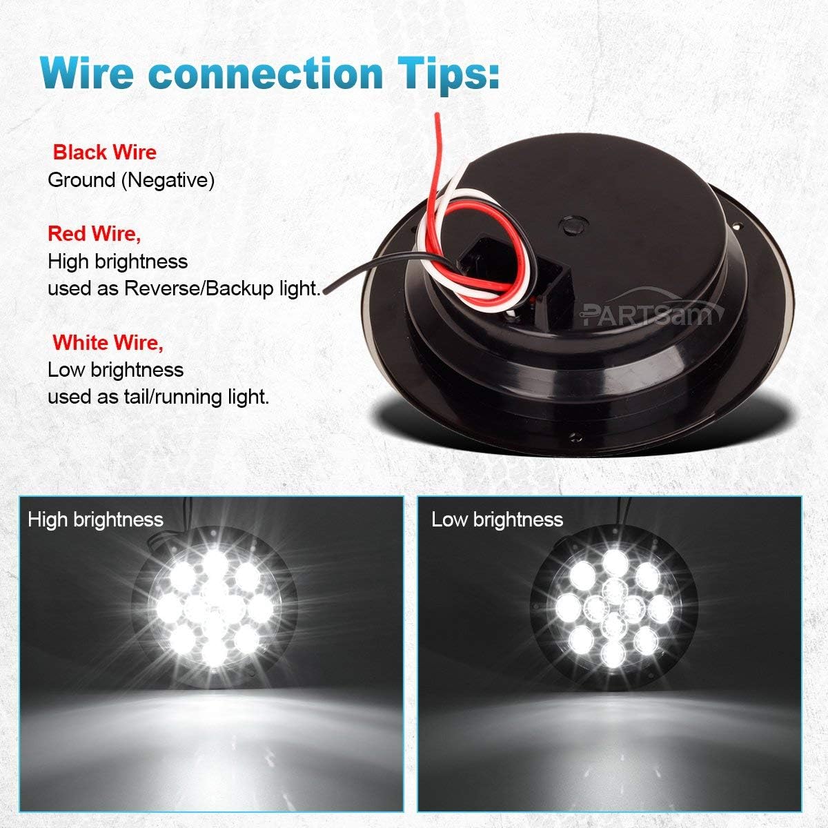 Partsam 2PCS 12 LED White 4" Round Backup Reverse Lights + 2PCS 4" Round Truck Trailer Led Tail Stop Brake Lights