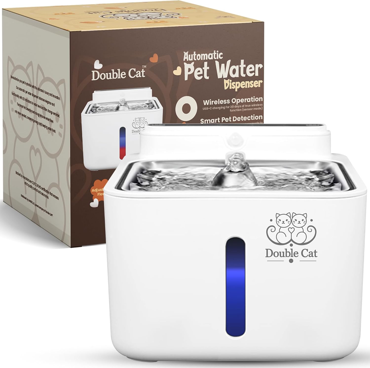 Fuente de Agua Automática para Gatos Double Cat, 3.2L, Blanco