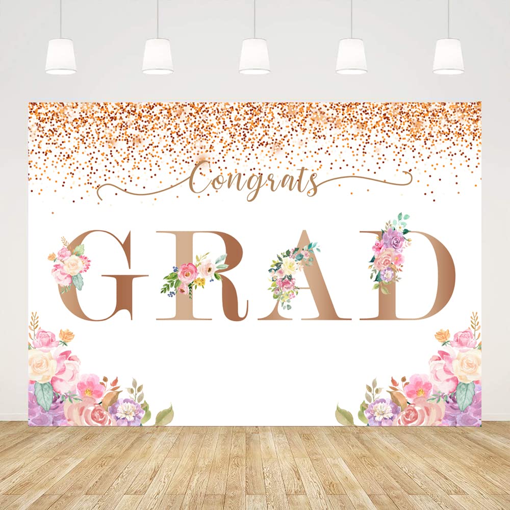 Ticuenicoa 7x5ft Pink Flowers Class of 2022 Backdrop for Photoshot Bokeh Rose Gold Congratulations Graduation Gold Party Decor Congrats Grad Spring Grass Leaf Background You Did It Supplies