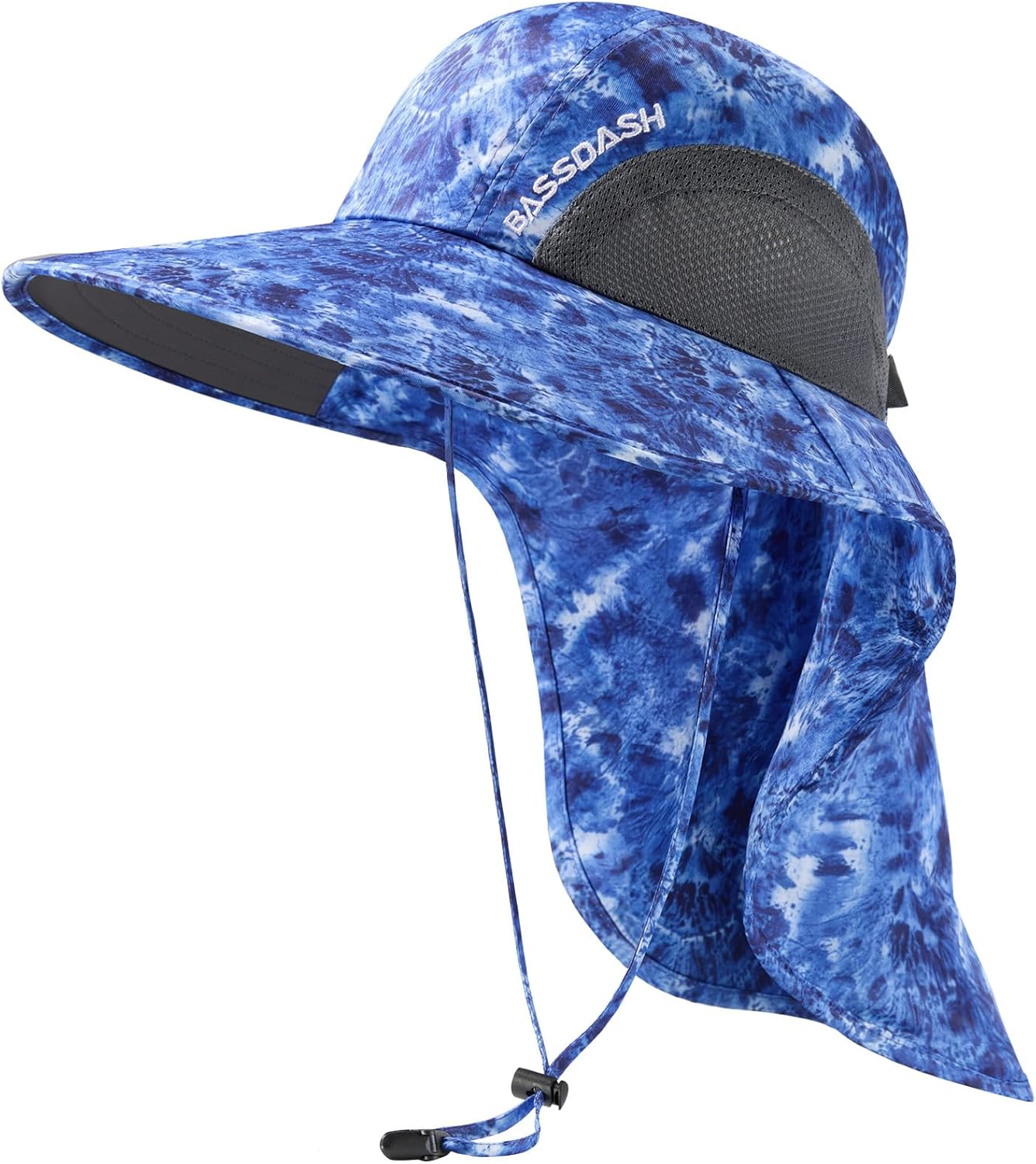 BASSDASH UPF 50+ Unisex Water Resistant Wide Brim Sun Hat with Large Neck Flap Ponytail Fishing Hat for Men Women