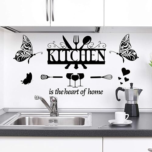 Miniatura 6 de Calcomanías de pared grandes para cocina, comedor, citas, calcomanías de pared con texto en inglés "The Kitchen is The Heart of Home", decoración de