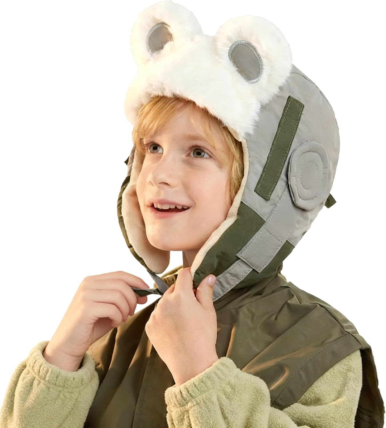 Kids Lovely Bear Ear Trapper Hats with Cool Detachable Glasses, Girls Boys Funny Faux Fur Ushanka Russian Hat Winter Windproof Cycling Camping Full Hood Earflap Cap Ski Caps Balaclava for 3-8 Yrs