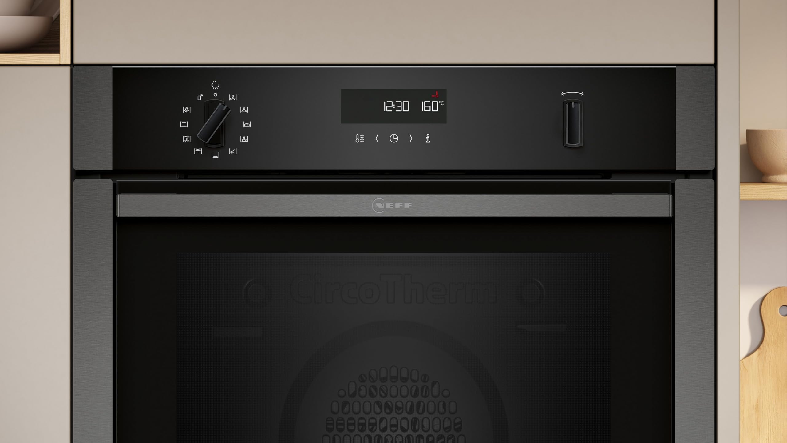 NEFF, N50, B6ACH7AG7B, 60cm Built-in Single Oven with Hide®, Home Connect, Pyrolytic Self-Cleaning with Easy Clean, CircoTherm, and LCD display in Graphite-Grey — view 2