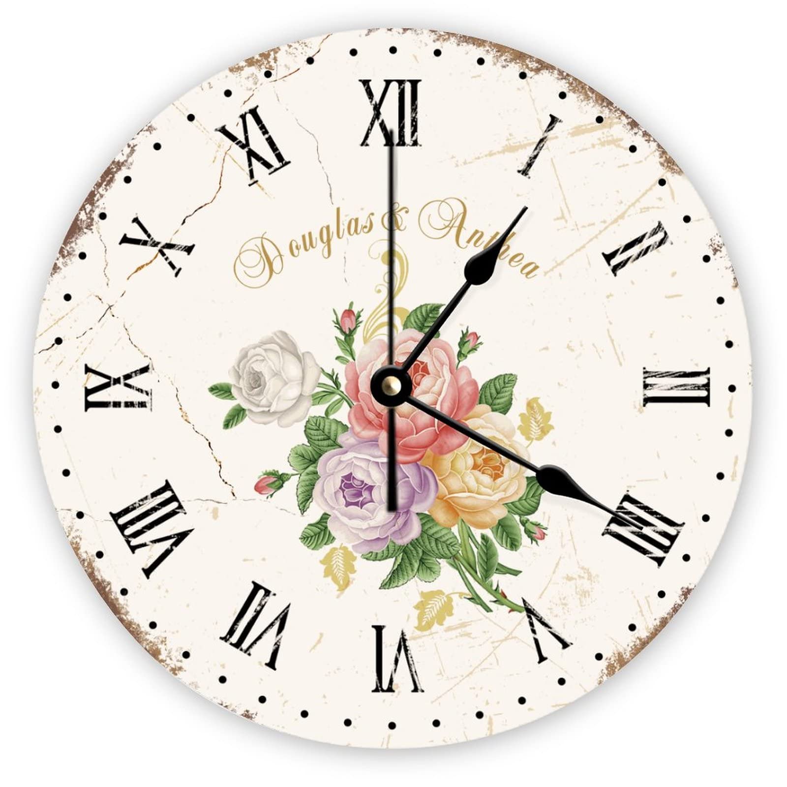 Horloge murale vintage Mighun à fleurs rétro de 38 cm pour cuisine