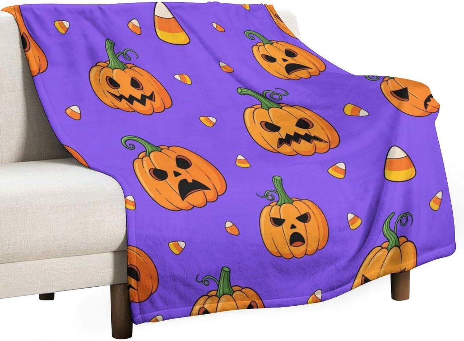 Throw Blanket Halloween Pumpkins Candy Corn Blankets Soft Warm Cozy Flannel Blankets for Couch Sofa Bed Livingroom Travel Home Decor 50"x60"