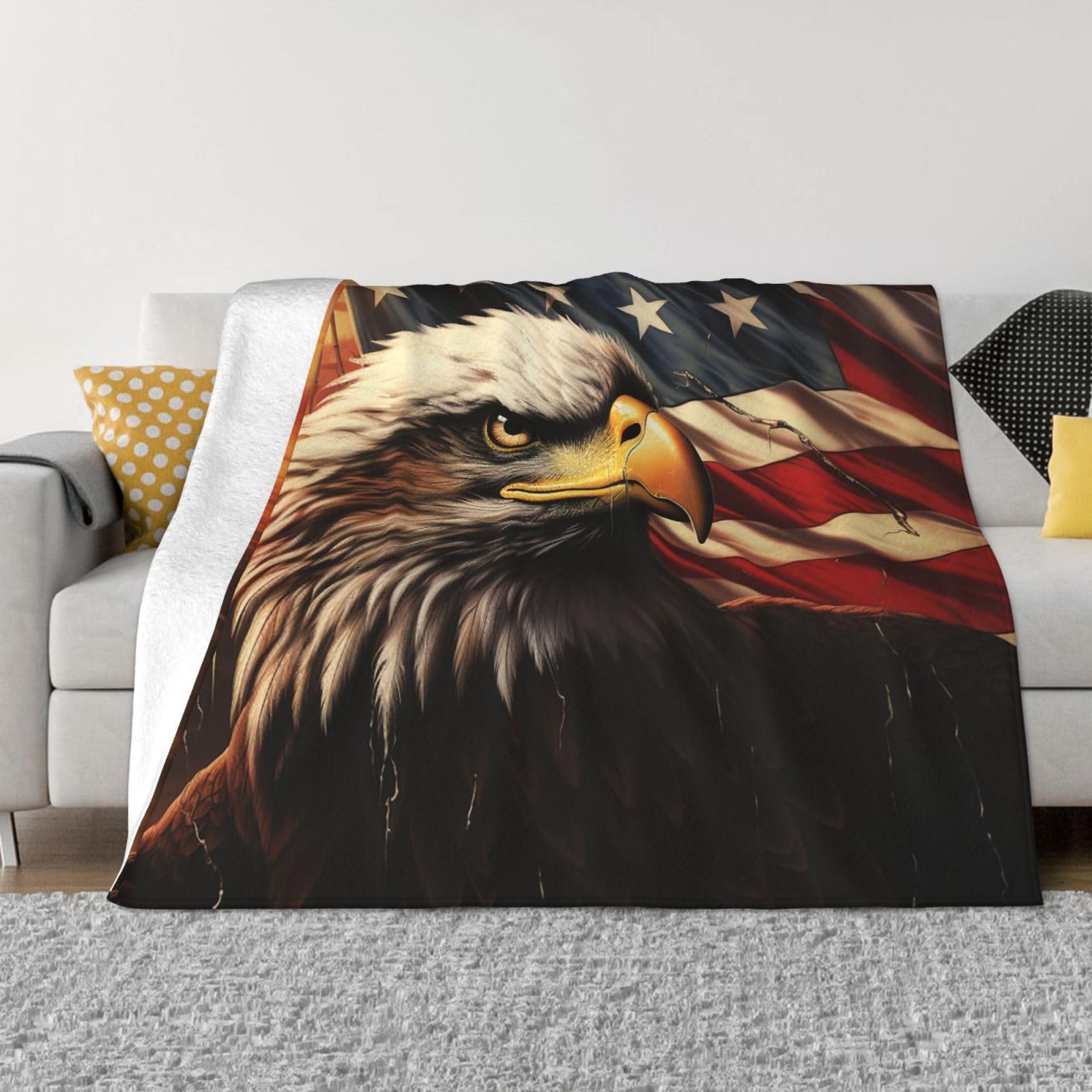 KLOPH Flag and Eagle Throw Blanket 40"x30" Flannel Fluffy Warm Blanket for Couch, Reversible Plush Blankets for Bed, Comfy Fuzzy Blanket for Sofa, Plush Lightweight-Blankets for All Season