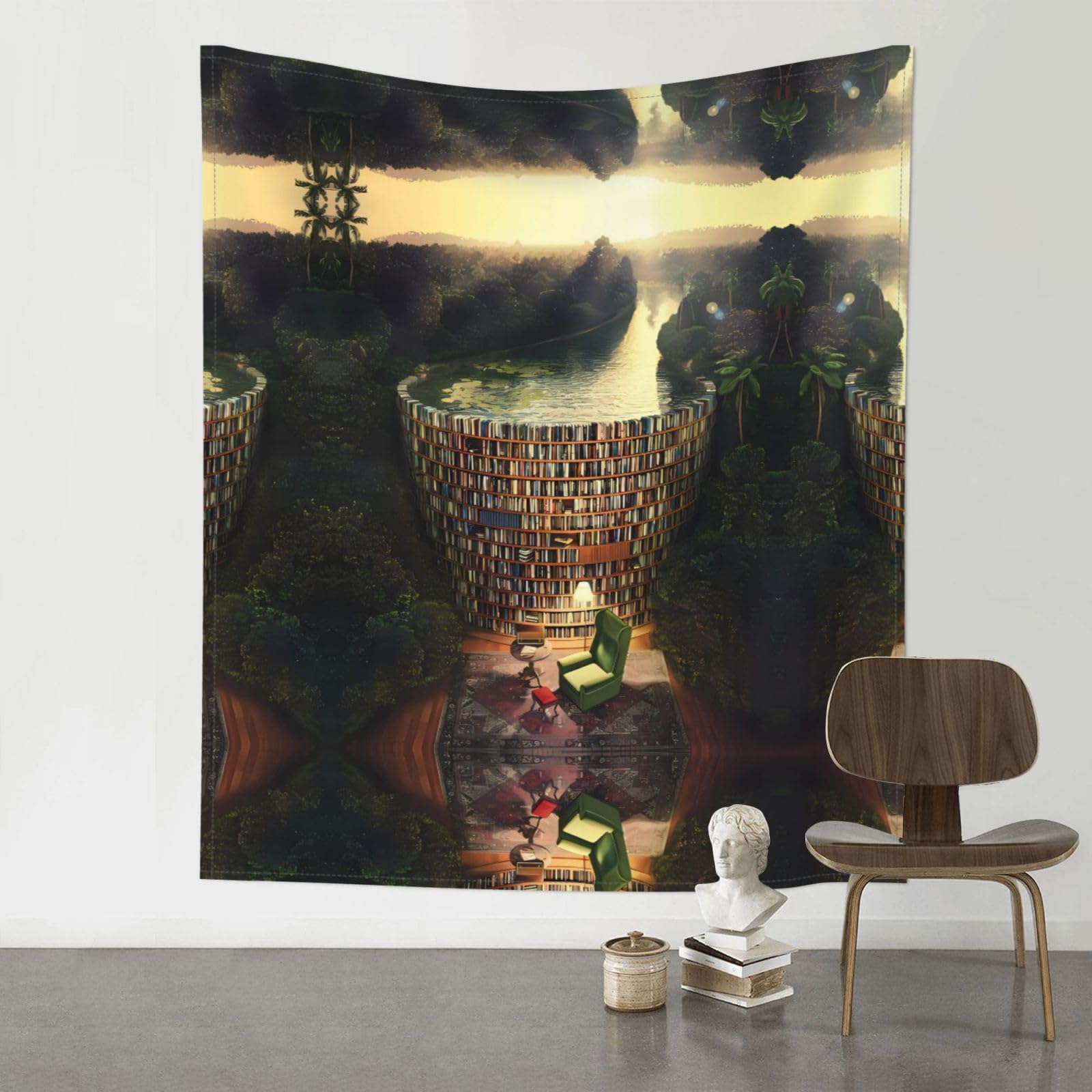 WHJSHOP Library Bookshelf Book Prints 60x51in Wall Tapestry Boho Throw – Durable Polyester Home Decor Dorm Room Beach Blanket
