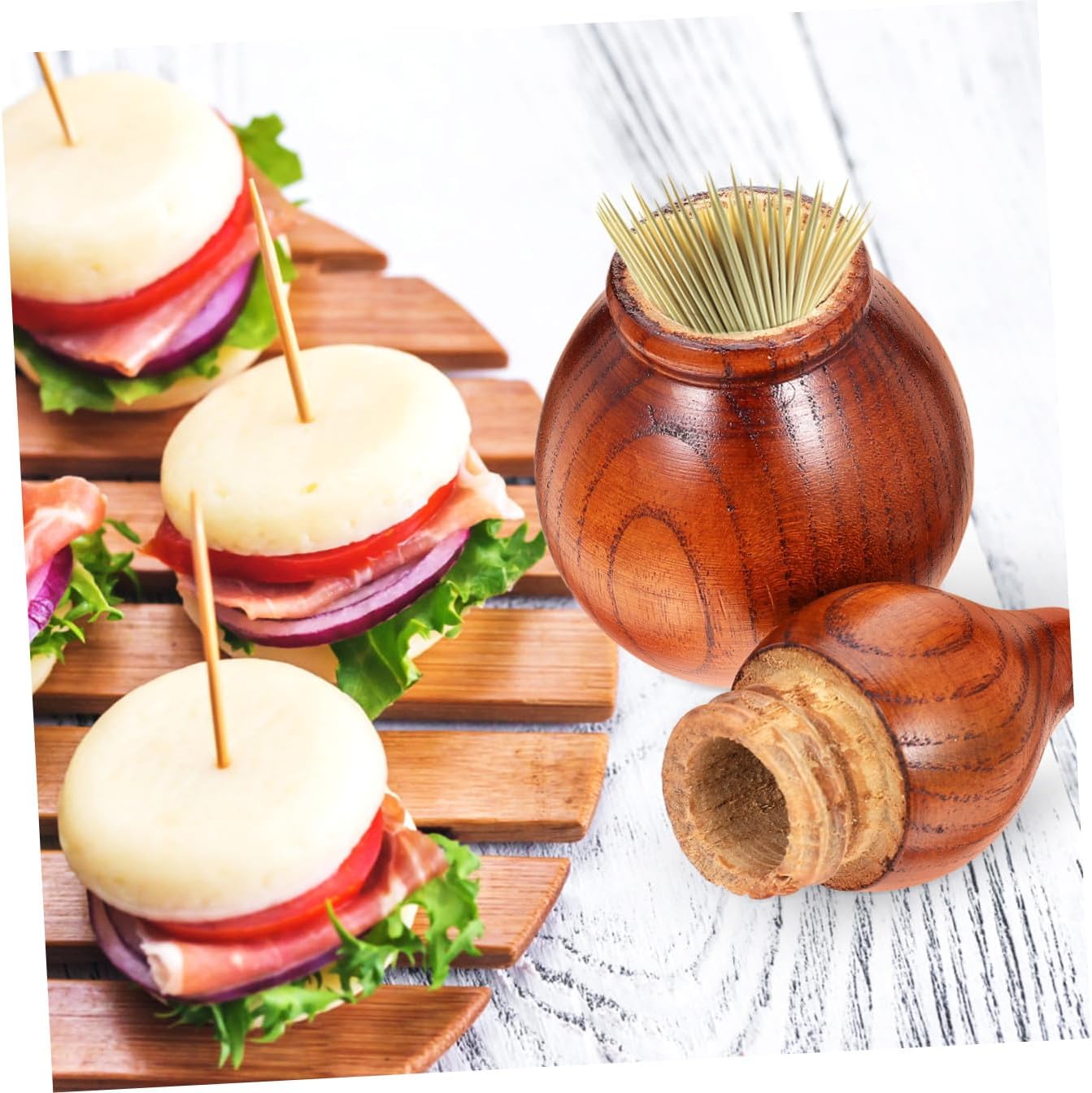 Wooden Toothpick Holder Set Creative Portable Toothpick Cases with Lid for Home and Dining Table