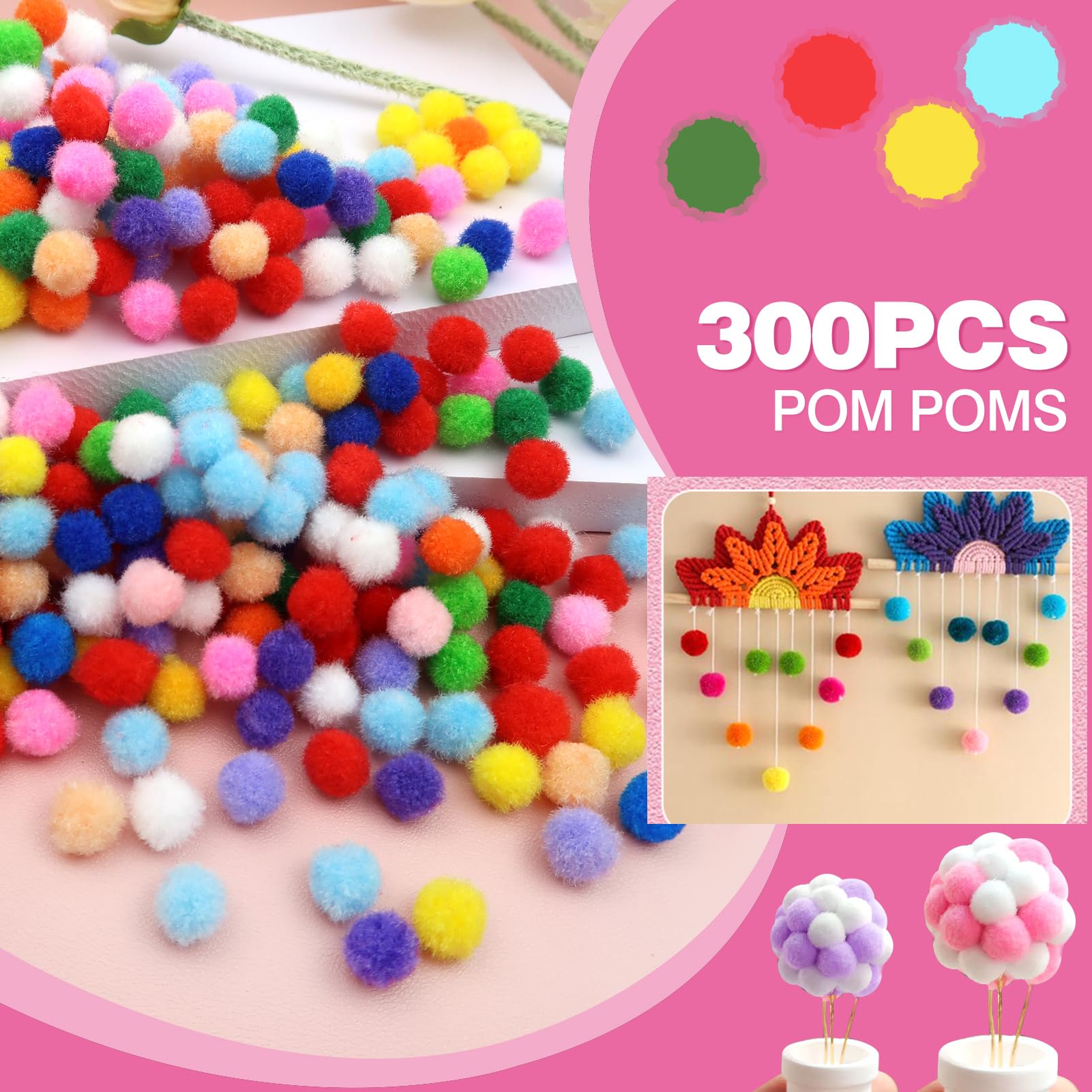 Pom Pom Per Feste E Artigianato TOAOB 300 Pezzi Pom Pom Colorati 2.5cm Decorativi Popom Pompon Rosa Per Feste