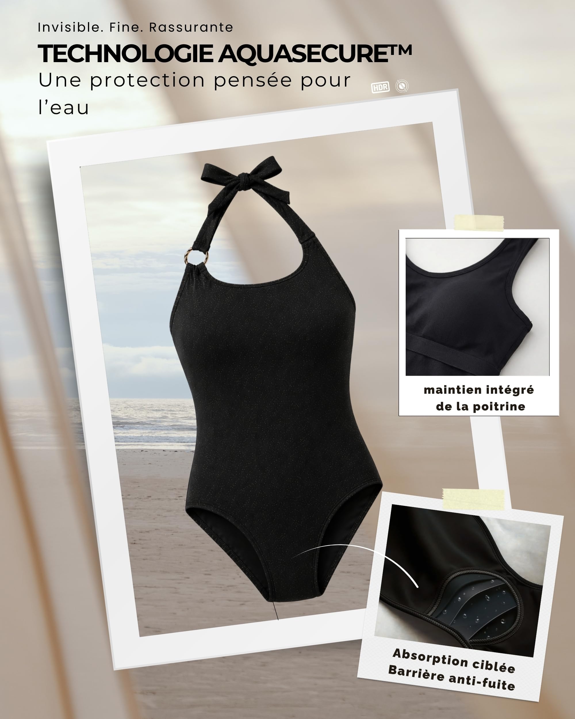 Maillot de Bain Menstruel 1 Pièce Femme et Adolescente | Technologie AquaSecure | Flux Léger à Moyen | Protection Menstruelle Piscine, Mer, Natation | Anti-UV, Écologique & Oeko-TEX