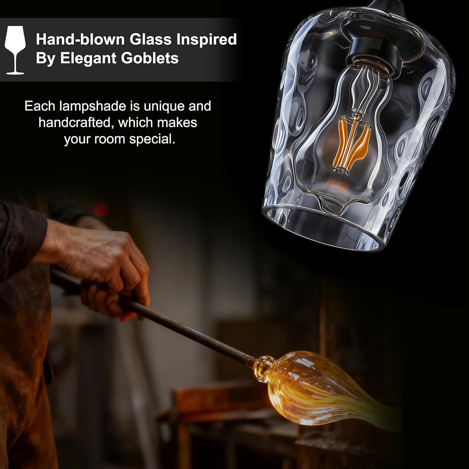 1 Pack Mini 5.1" Black Hammered Glass Pendant Light Fixtures, Small Farmhouse Kitchen Pendant Light with Hammered Glass Shade, Black Pendant Lights Kitchen Island Lighting for Dining Room Sink