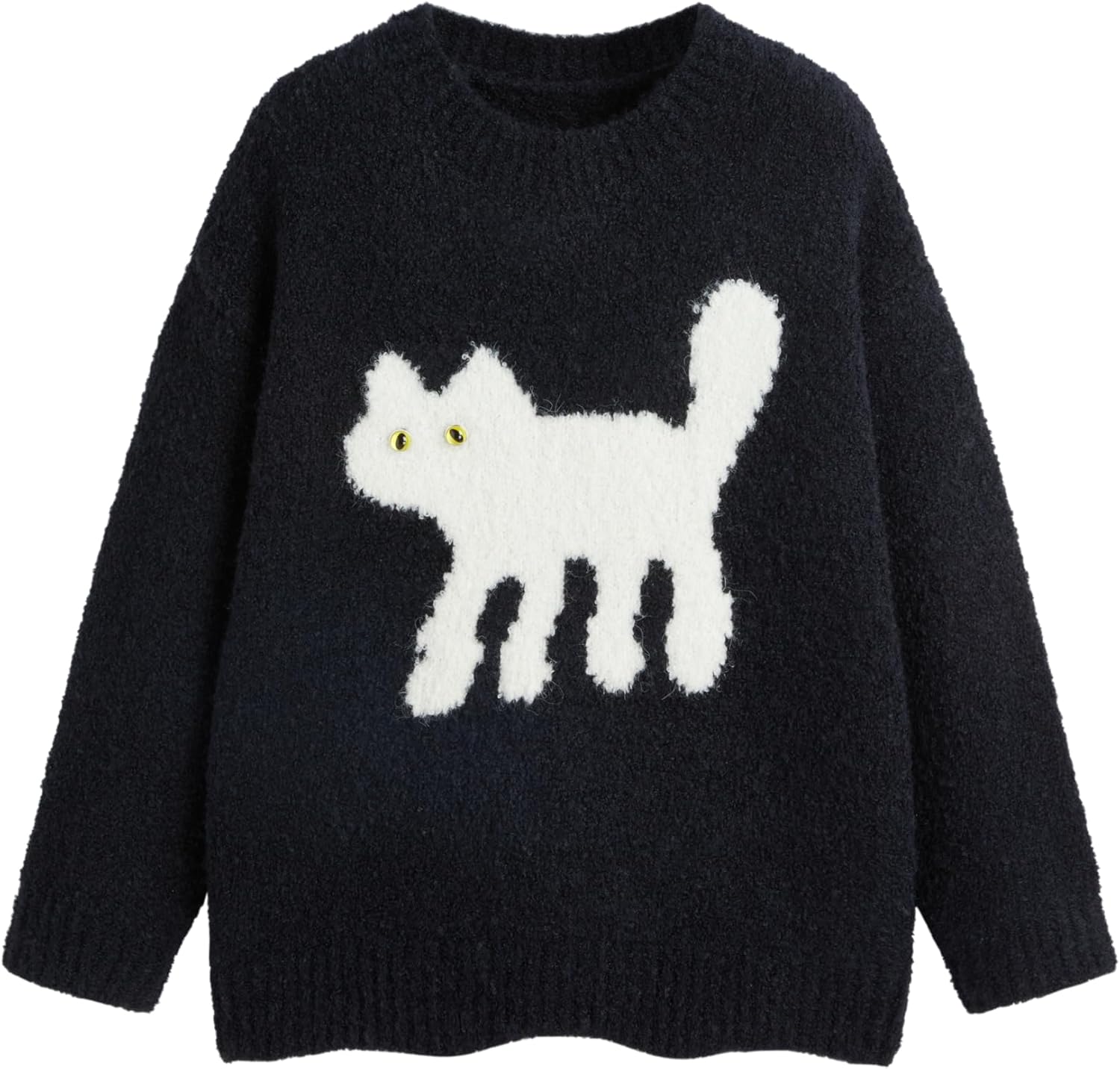 CIDER Women’s Cat Sweater Long Sleeve Crew Neck Fun Graphic Cute Patterned Chunky Pullover Sweater Tops