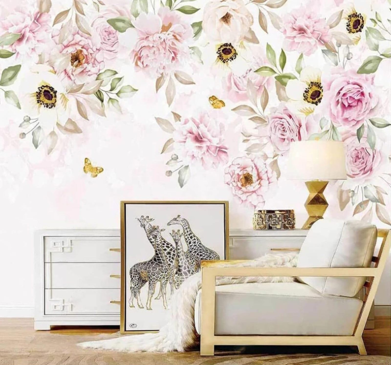 Wallpaper-3D-Xlm 200Cm×140Cm(B×H) Warm Beautiful Pink Flowers Butterflies 3D Wallpaper Easy Install Feature Office Living Room Sofa Bedroom Tv Background Wall Decoration-200Cm×140Cm