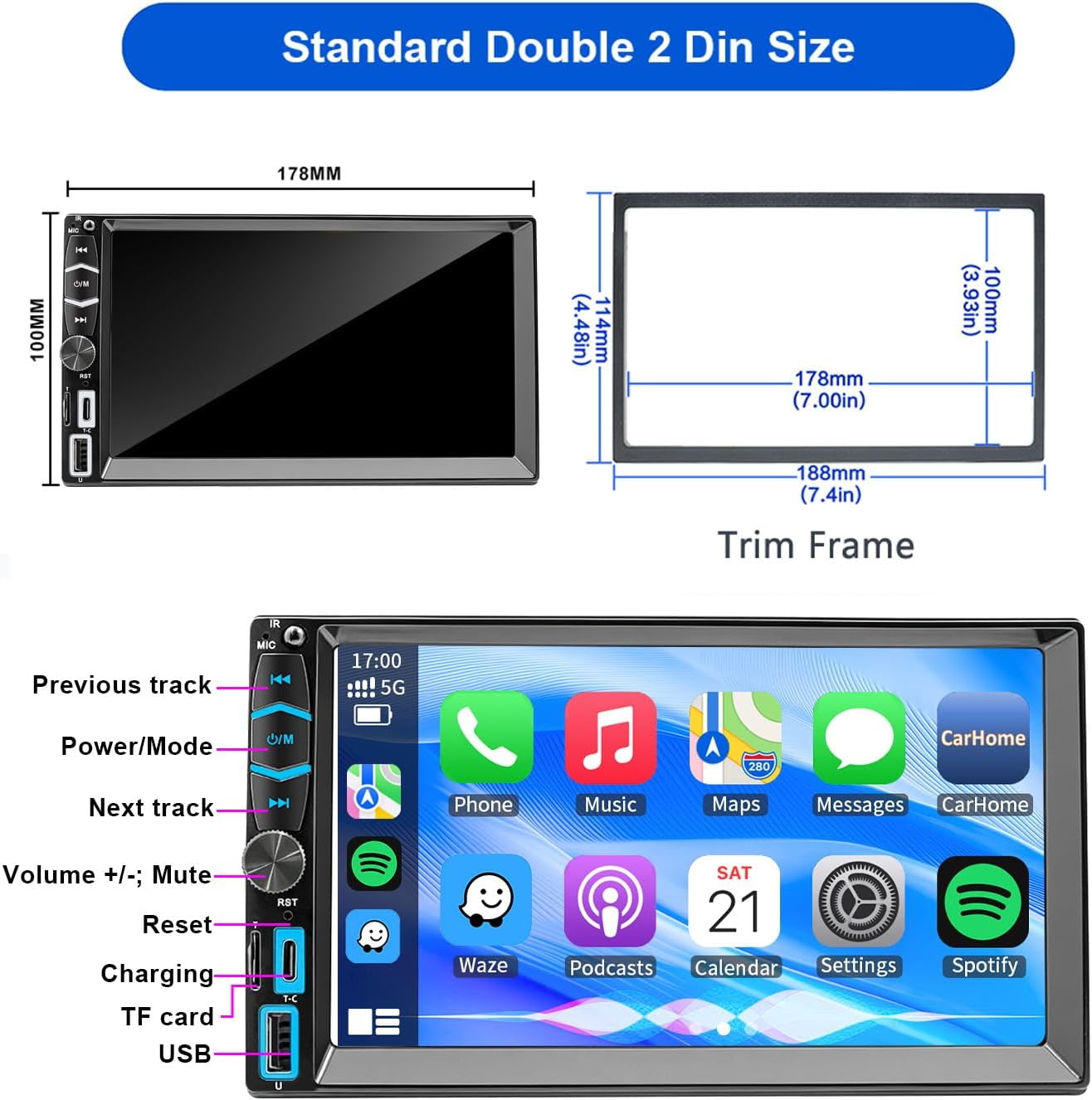 Car Radio Stereo Wireless Carplay Android Auto Navi w/SWC Remote for Toyota Tacoma Sienna1995-2004/4Runner Camry Rav4 1990-2001/Tundra Sequoia 2000 2001 2002/Land Cruiser 1991-2000