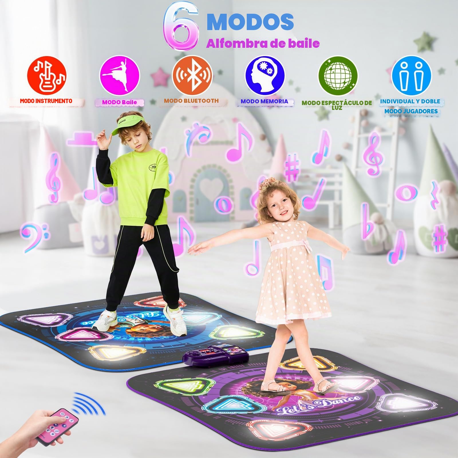 2-Jugadores Alfombra de Baile, 12 Botones Luminosos Alfombra de Baile con Bluetooth, Juguete Alfombra Música Niña 5 6 7 8 9 10 Años, Juegos Regalo Cumpleaños Navidad para Niñas Niños 6-7 9-10 Años