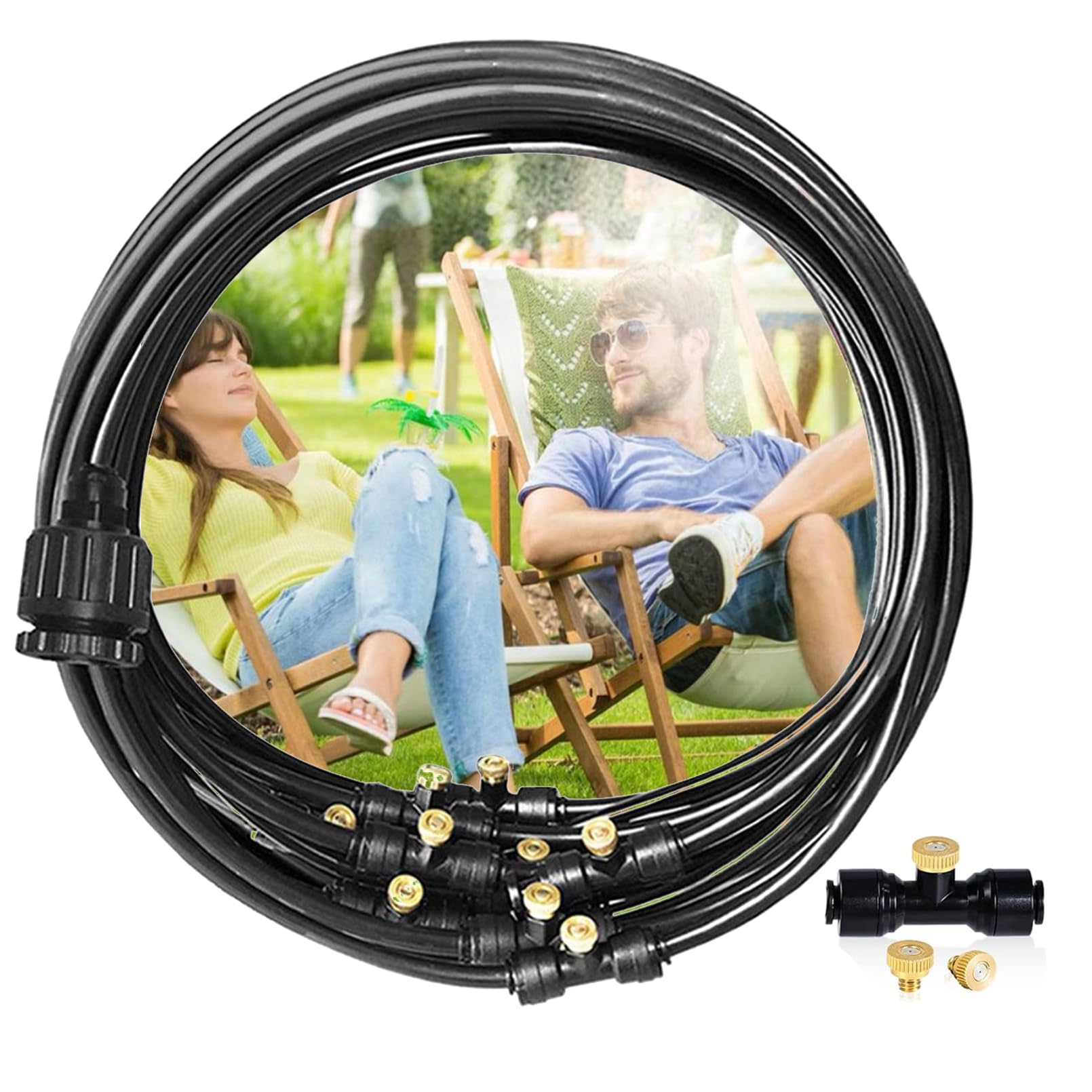 Sprühnebel Kühlung Terrasse 23m, Wassernebel KüHlung, Wasser SprüHnebel Schlauch, SprüHnebelanlage, Vernebler Terrasse, Vernebler Garten, mit 21 Messingdüsen und 3/4" Adapter