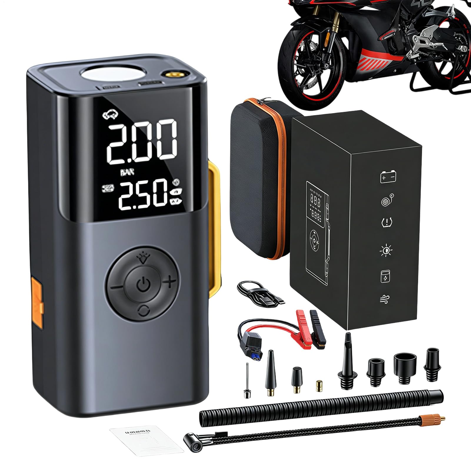 Arrancador de Batería con Inflador de Neumáticos Cargador Y Arrancador De | Bomba de Aire Inalámbrica para Inflar Neumáticos Para Coches Motocicletas Camping Viaje Garaje