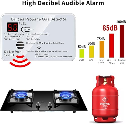 Miniatura 4 de Alarma de propano para RV, detector de gas propano briidea RV con alarma fuerte de 85 dB, 12 VCC, color blanco