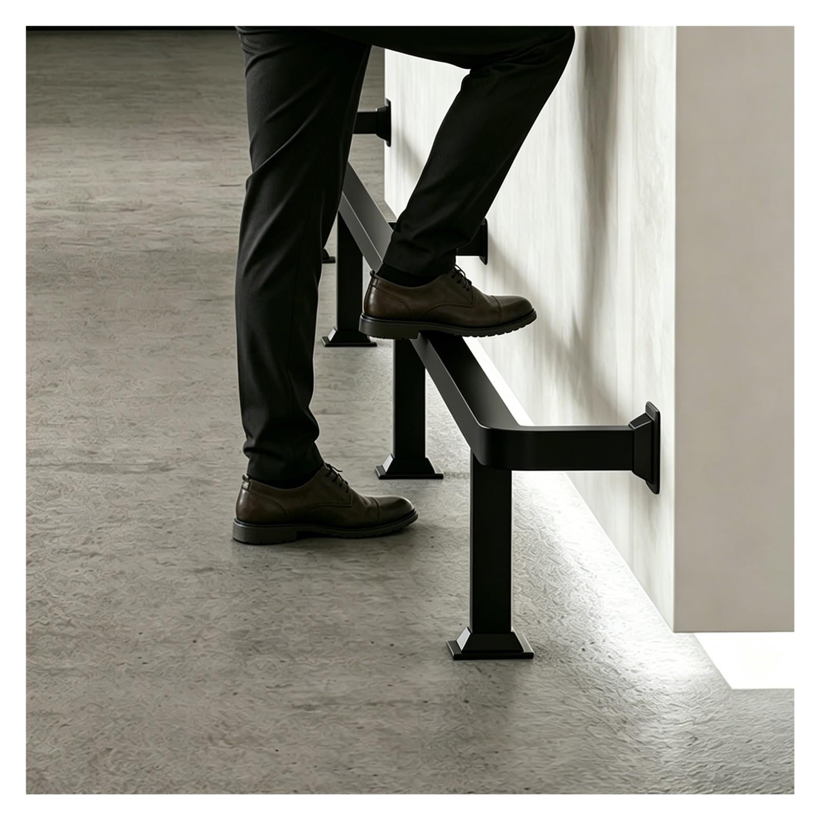 ZJKXJH Floor-Mounted Foot Support Kit, Stainless Steel Bar Foot Rail with Brackets, Footrest Rail for Kitchen Island/Standing Desk/Restaurant(Black,100cm(3.3'))