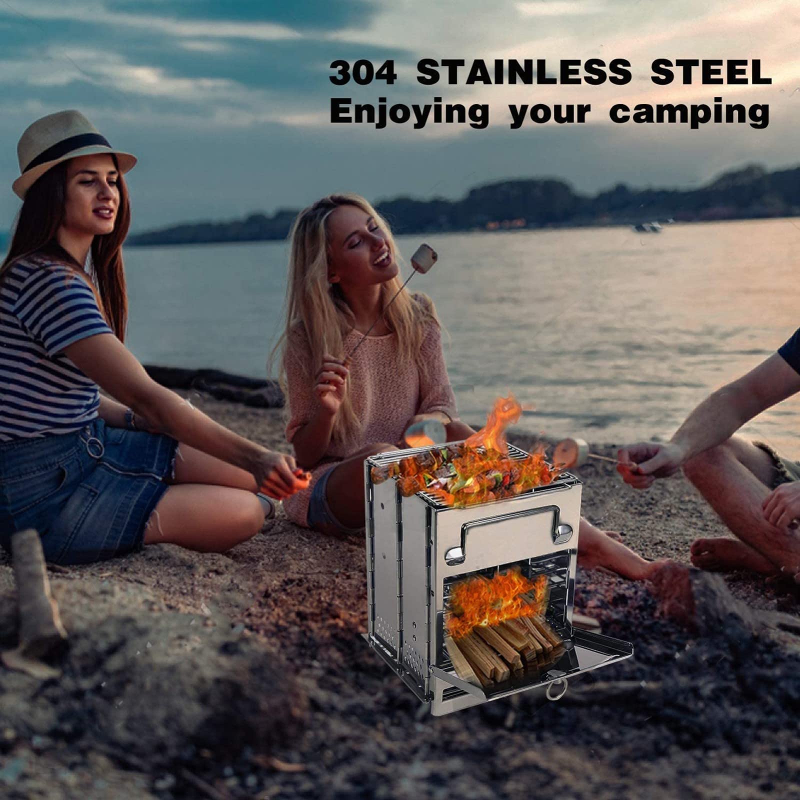 Réchaud de camping/réchaud de randonnée, réchaud de camping, réchaud à fusée, réchauds de camping à bois pliable réchaud de randonnée portable mini réchaud léger en acier inoxydable pour randonnée e