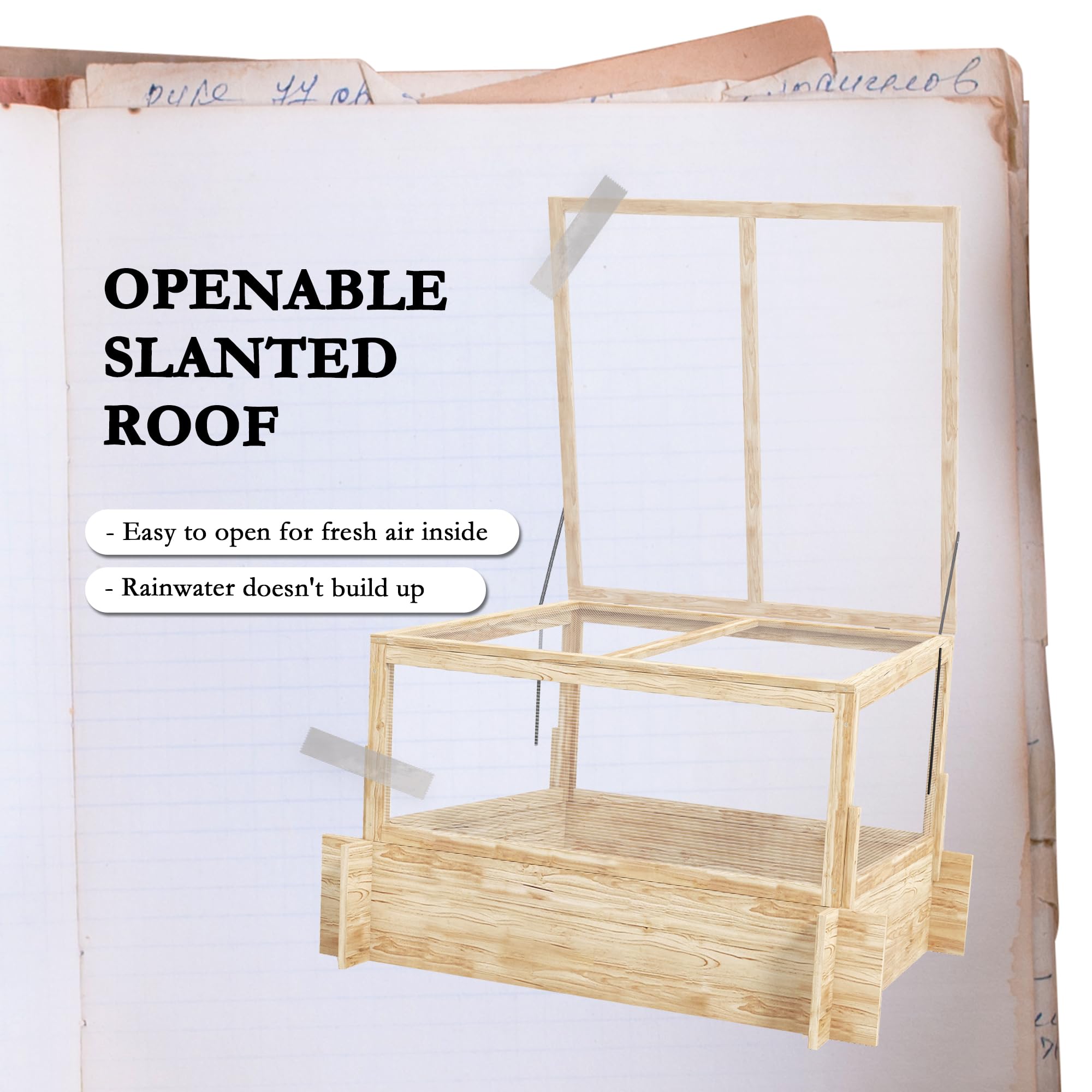 Outsunny Jardinera elevada con Invernadero y Tapa abrible, Jardinera elevada de Madera para Verduras, Flores y Hierbas, 98x98x63.5cm | Maceta elevada de madera, parte superior que se puede abrir, para verduras, flores y hierbas