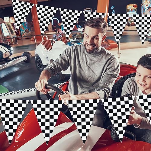 Miniatura 4 de Bandera a cuadros en blanco y negro de 90 pulgadas, decoración de cumpleaños de carreras, para suministros de fiesta de autos Nascar