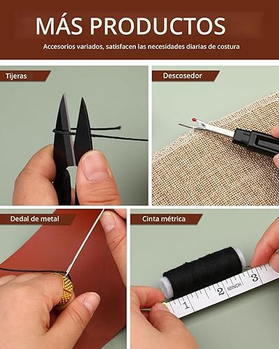 Miniatura 5 de BAGERLA Kit de costura resistente, kit de 48 piezas de agujas e hilos con agujas de hilo de tapicería, cortador de costura de punzón, kit de